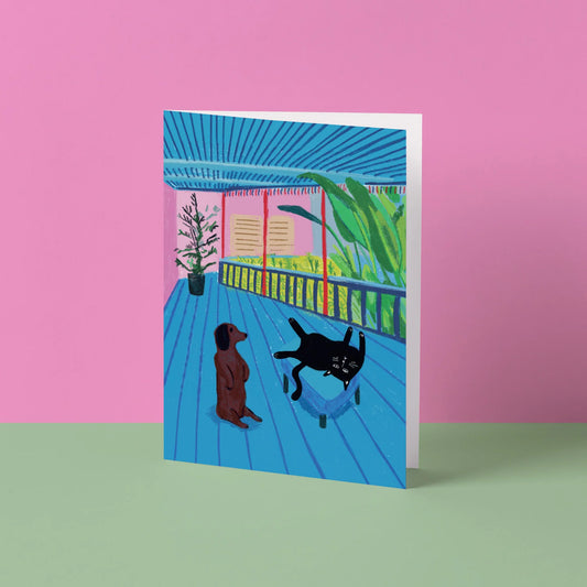 Hockney's Dog and Cat - Greetings Card