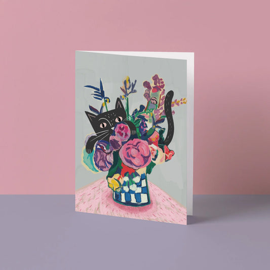 Catisse Flowers And Cat - Greetings Card