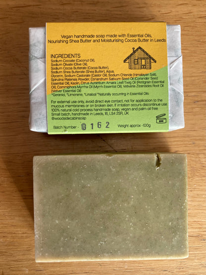 Myrrh, Coriander, Petitgrain and Vetiver with Spirulina Soap