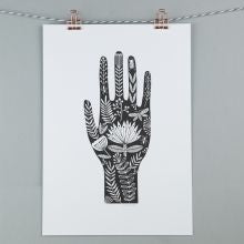 Black & White Hand Folk Art A4 Print