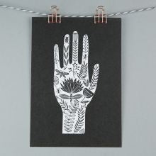 Hand Folk Art A4 Print on Black Background