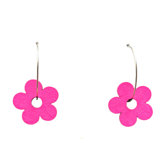 Neon Pink Flower Dangles - Ivy & Ginger